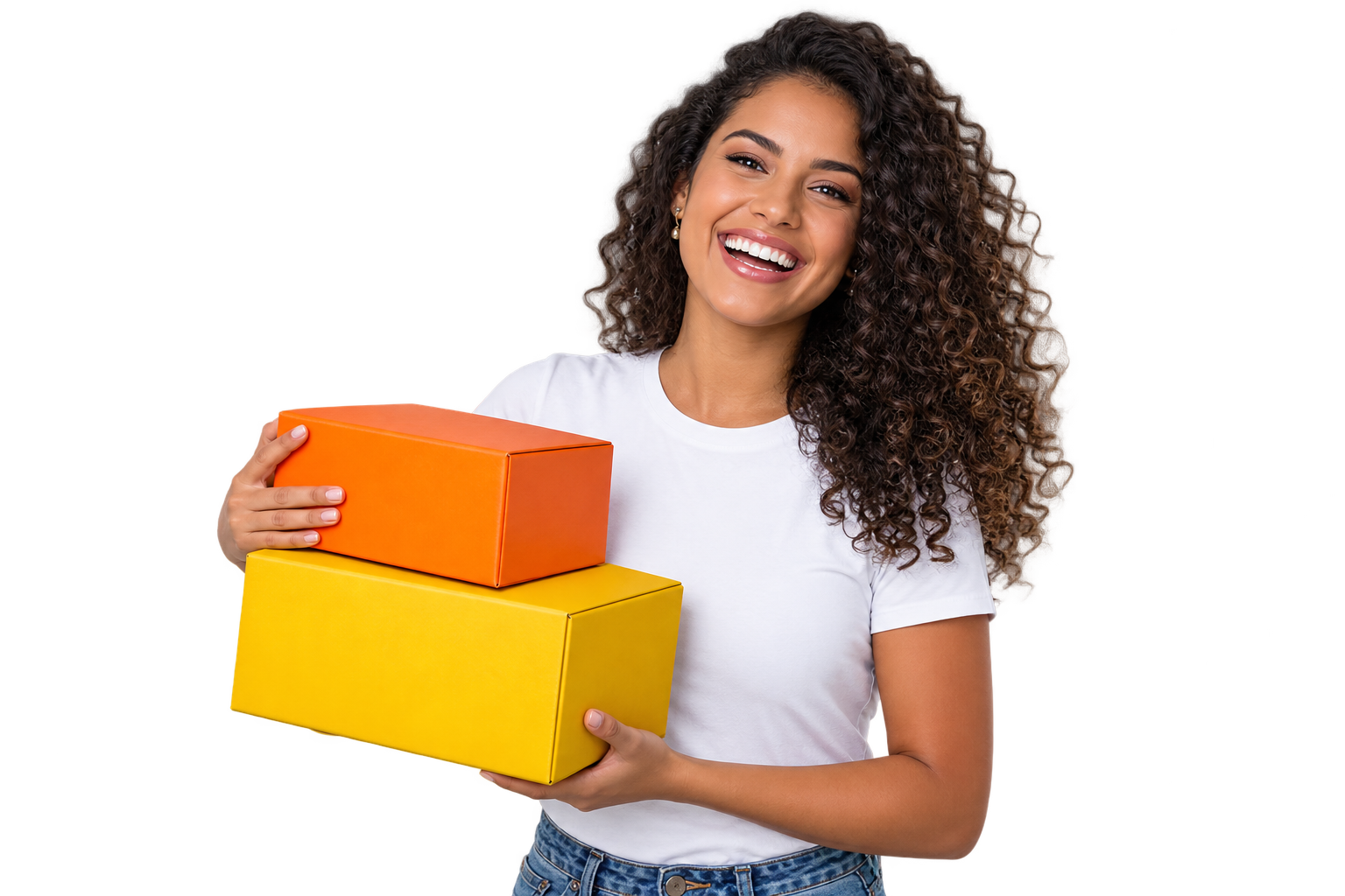 Cliente recebendo duas encomendas